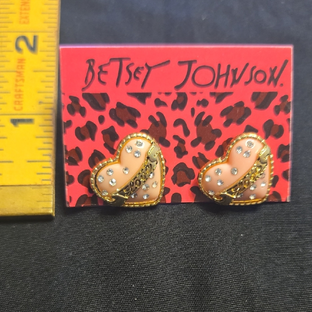 Betsey Johnson Gold and Pink Heart Earrings